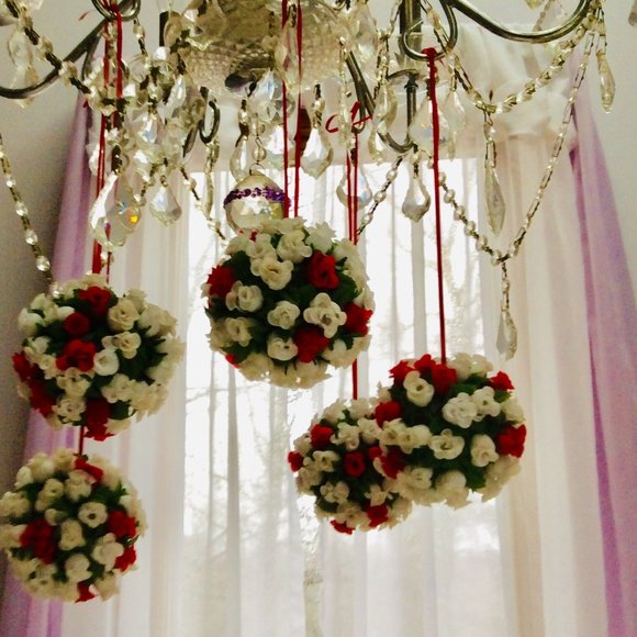 Victorian Red & White Tea Rose Hand Made Holiday Decorations - Picture 5 of 6